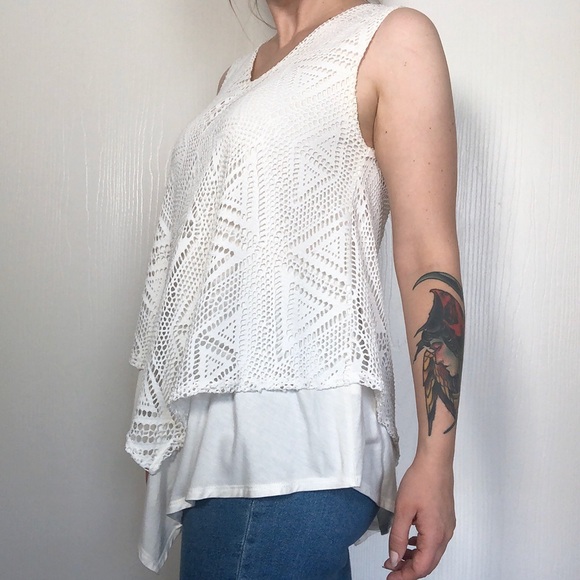 EllumiNation White Boho Lace Overlay Tank - Picture 2 of 6